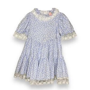 Vintage 1990’s Bryan Blue Floral Lace Trim Full Circle Dress Toddler Size 6X